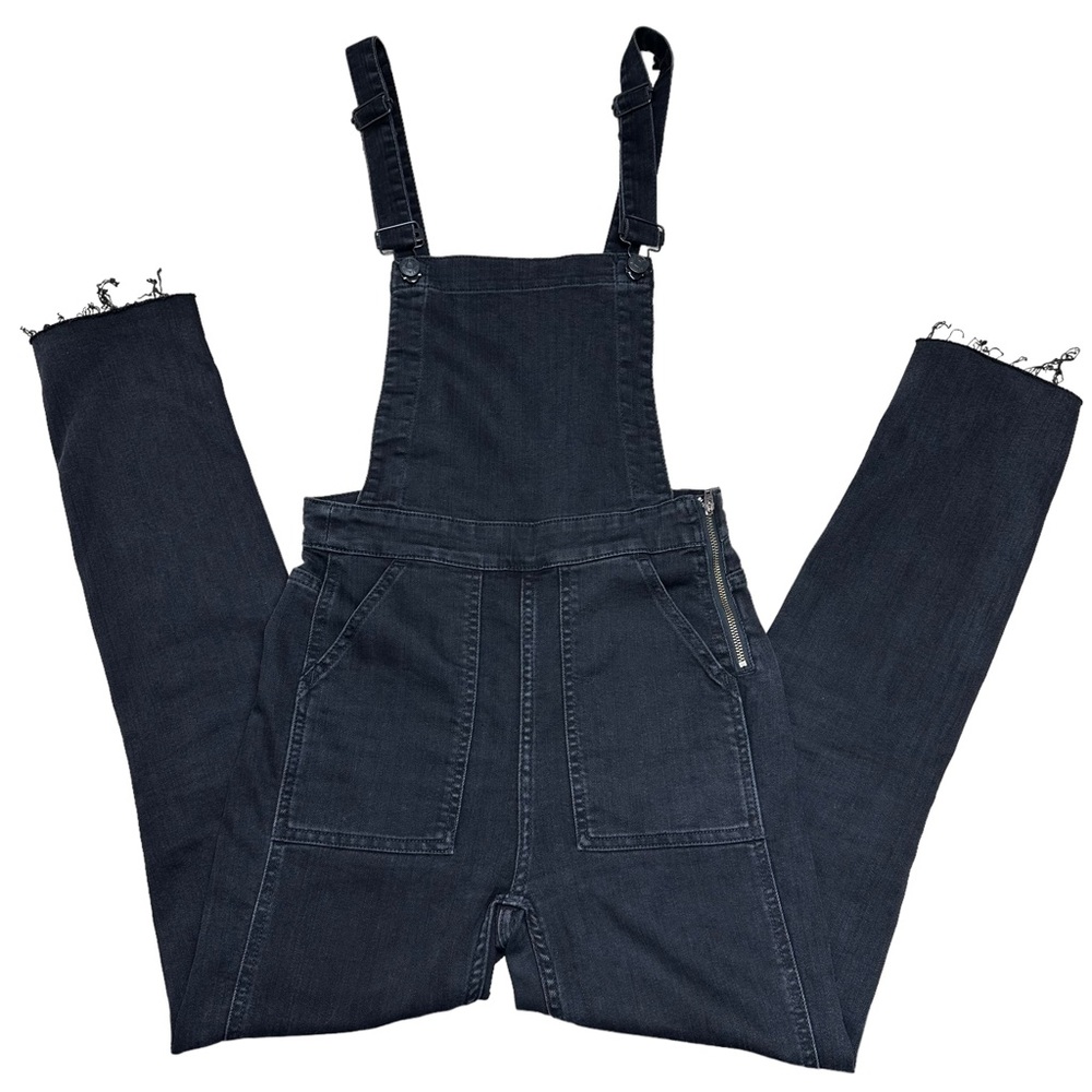Madewell Skinny Overalls in Black Lunar Wash XS High Rise Raw Hem Stretch Bibs - Picture 3 of 13
